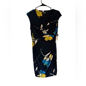 Ralph Lauren Black Dress with Blue and Yellow Floral Print NWT size 8